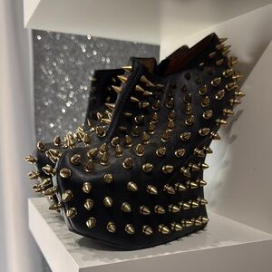 Jeffrey Campbell Black and Gold Studded Heels
